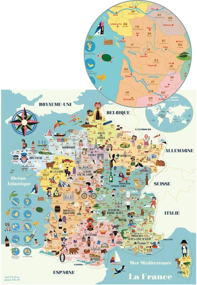 CARTE DE FRANCE MAGNÉTIQUE EN BOIS - INGELA P.ARRHENIUS