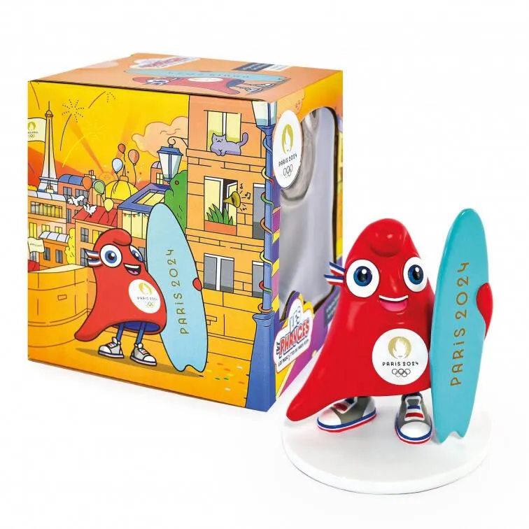 FIGURINE MASCOTTE OLYMPIQUE POSE SURF - JEUX OLYMPIQUES PARIS 2024 - 13 CM