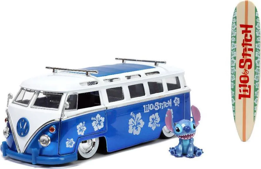 1/24 LILO AND STITCH'S - VOITURE - VOLKSWAGEN BUS W - FIGURE BLUE HOLLYWOOD RIDES 1962