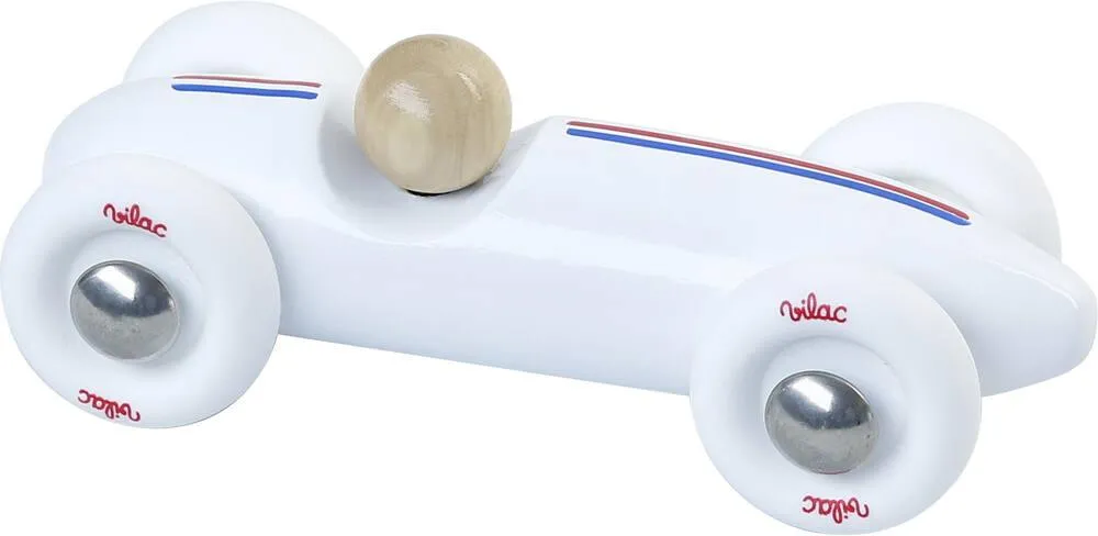 VOITURE DE COURSE VINTAGE GRAND PRIX EN BOIS -  BLANCHE - PETIT MODELE