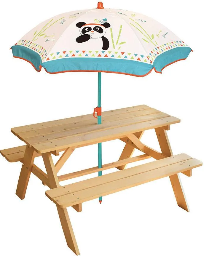 INDIAN PANDA TABLE PIQUE-NIQUE EN BOIS  AVEC PARASOL