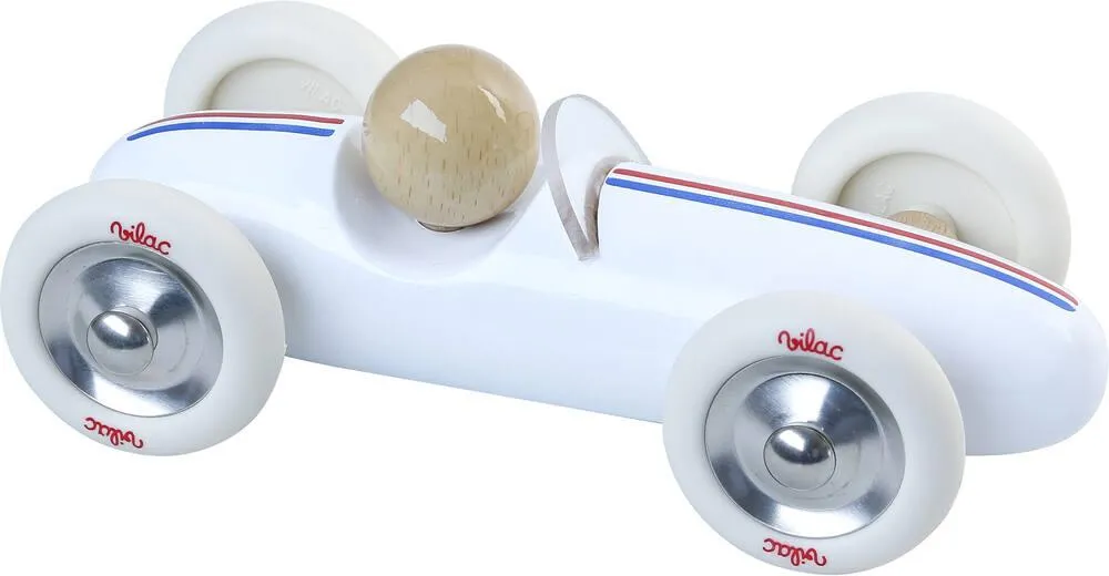 VOITURE DE COURSE VINTAGE GRAND PRIX EN BOIS - BLANCHE - MODELE MOYEN