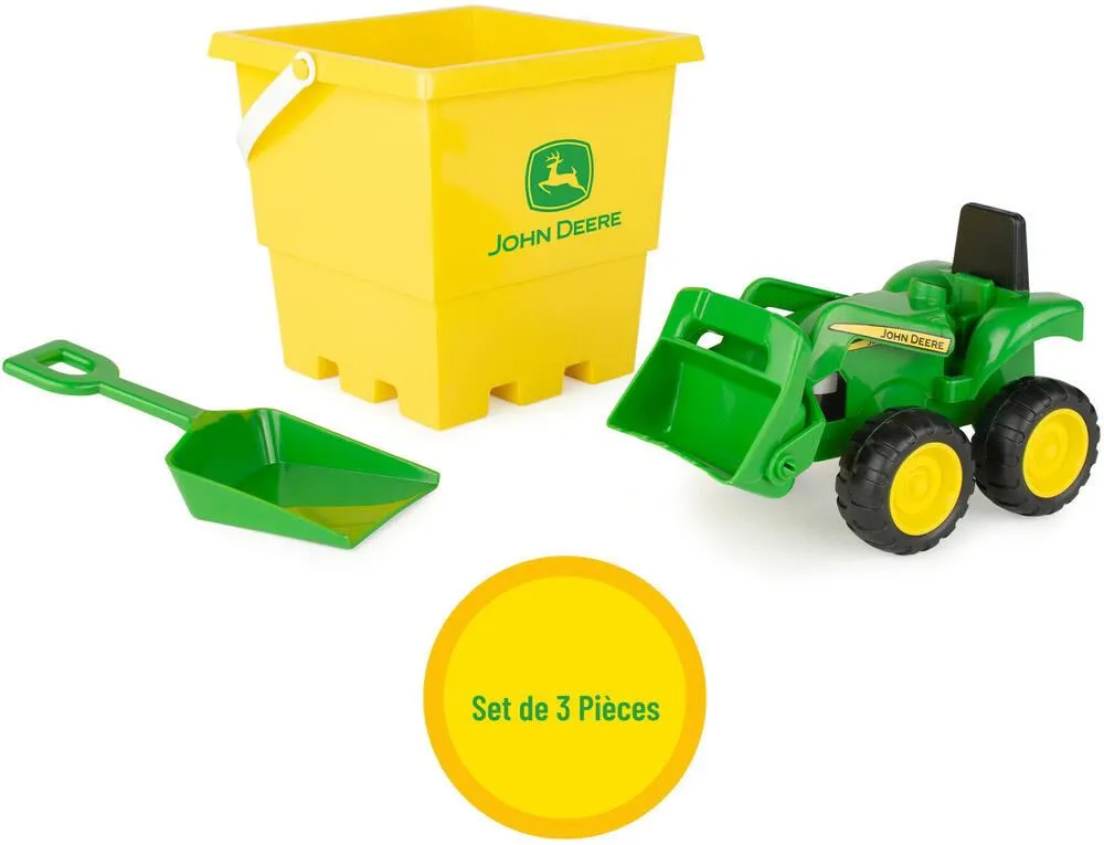 JOHN DEERE -ENSEMBLE BAC A SABLE AVEC SEAU ET CAMION-BENNE