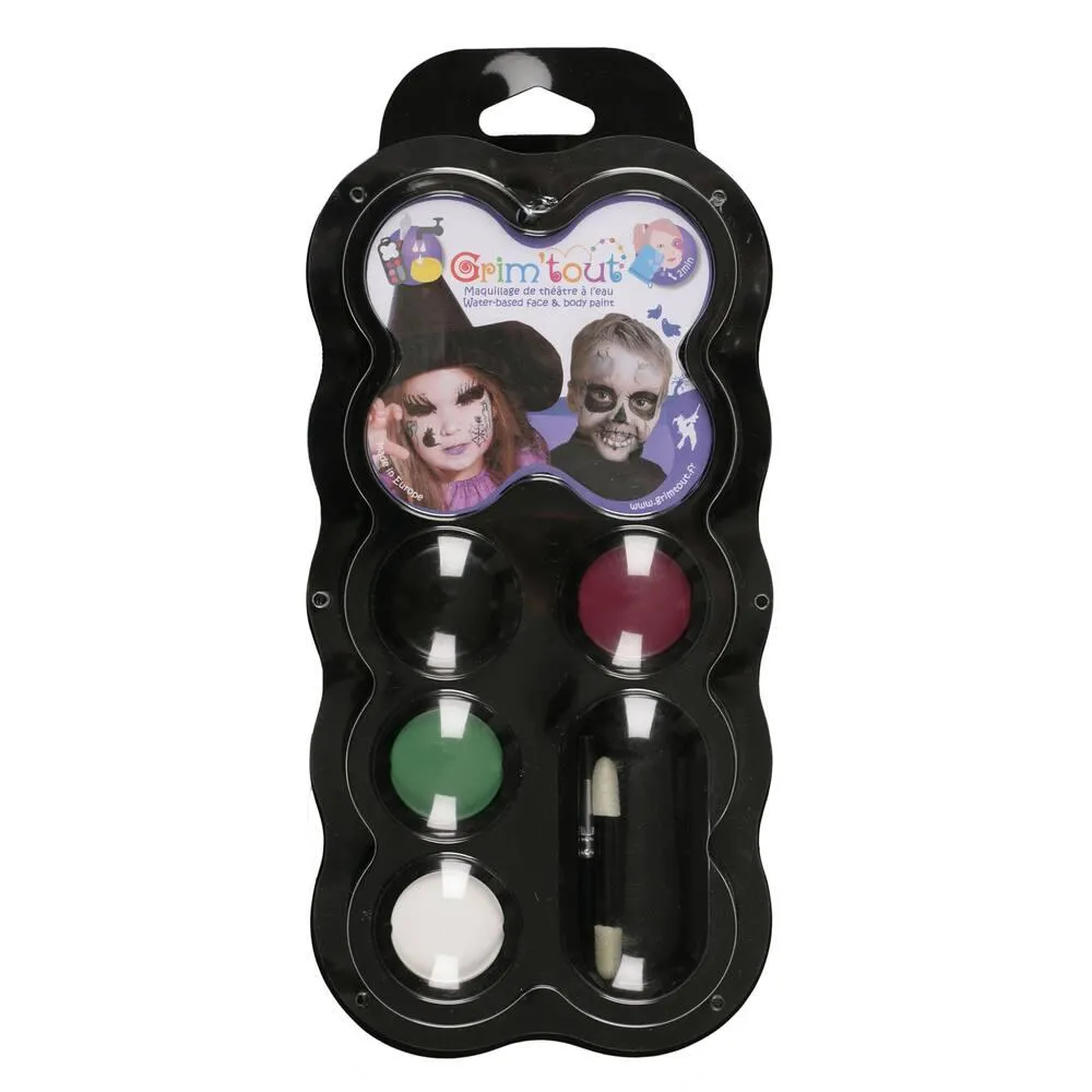 GRIM'TOUT - MAQUILLAGE SET COMPLET DE 4 COULEURS - SORCIERE ET SQUELETTE