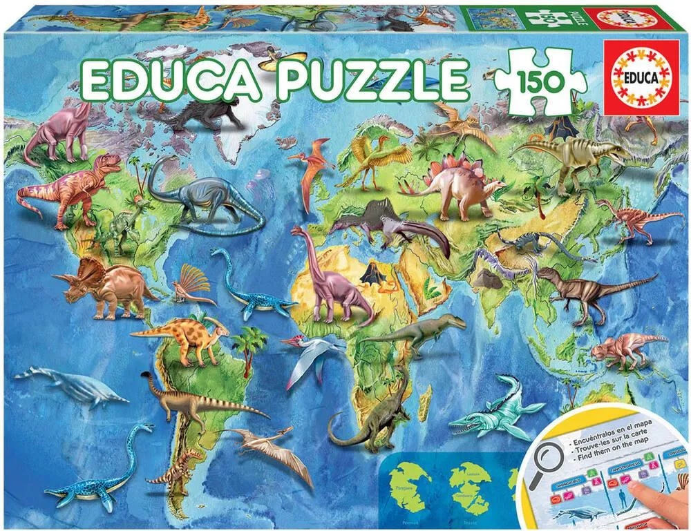 PUZZLE 150 PIECES - MAPPEMONDE DINOSAURES