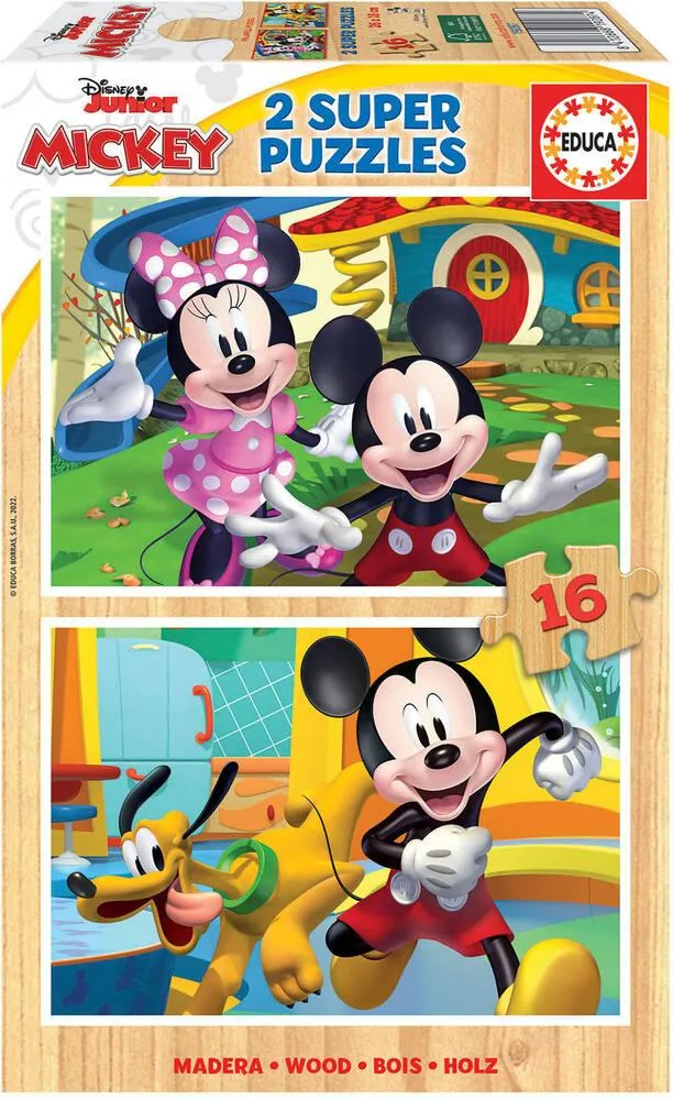 2 PUZZLES DE 16 PIECES - BOIS - MICKEY ET MINNIE