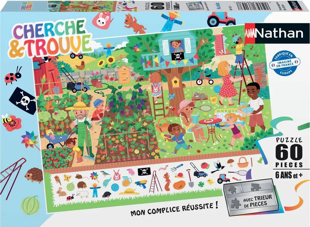 PUZZLE 60 PIECES - AU JARDIN - CHERCHE ET TROUVE