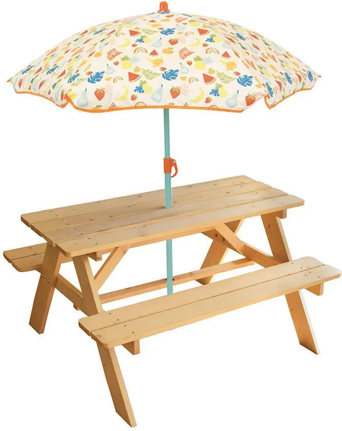 FRUITY'S TABLE PIQUE-NIQUE EN BOIS AVEC PARASOL