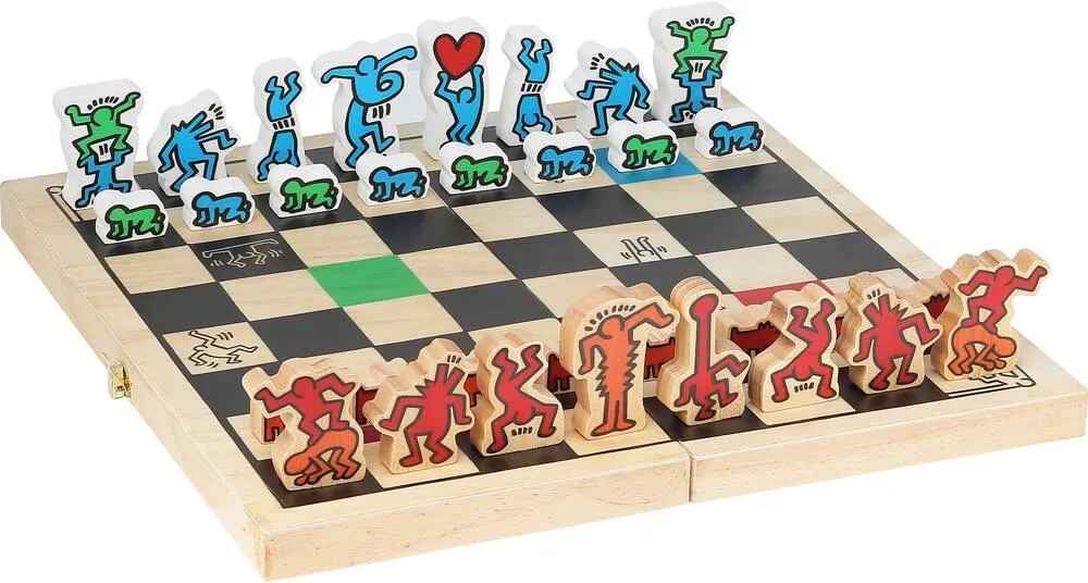 JEU D'ÉCHECS GRAND MODÈLE EN COFFRET EN BOIS - KEITH HARING