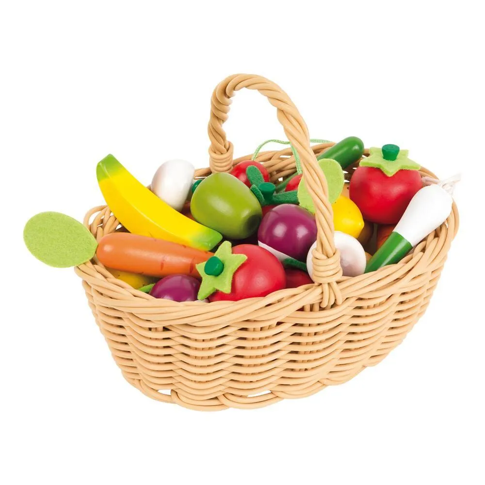 PANIER DE 24 FRUITS ET LEGUMES - EN BOIS ET PLASTIQUE