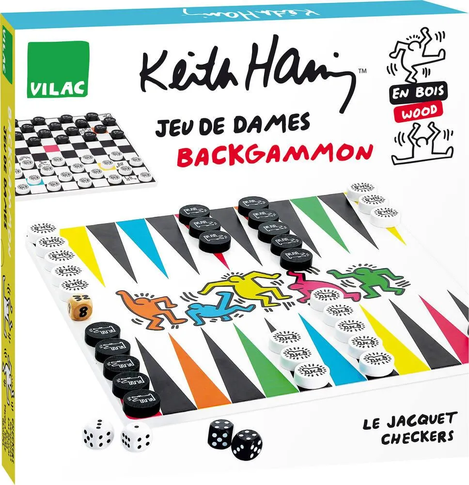 JEU DE DAMES / BACKGAMMON EN BOIS - KEITH HARING