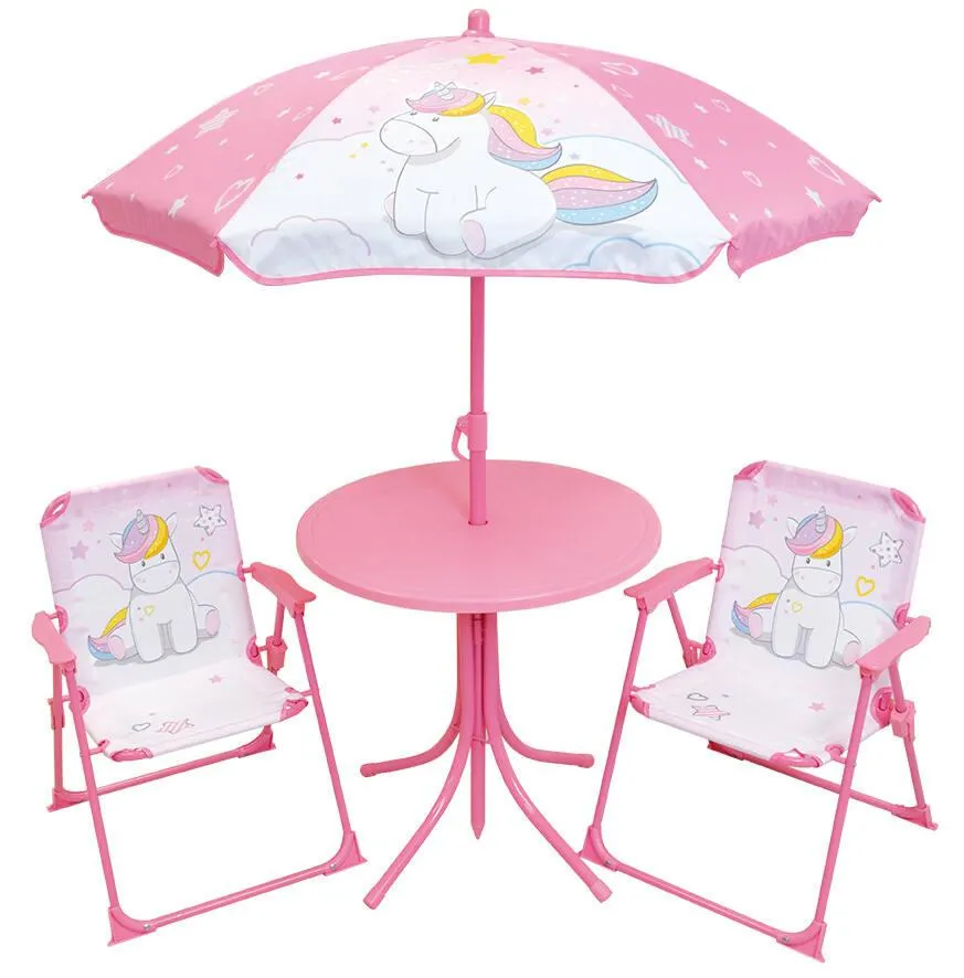 LICORNE SALON DE JARDIN TABLE, 2 CHAISES, PARASOL