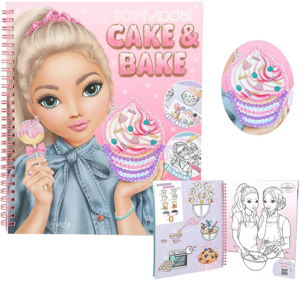 TOPMODEL LIVRE DE COLORIAGE CAKE ET BAKE AVEC PAILLETTES