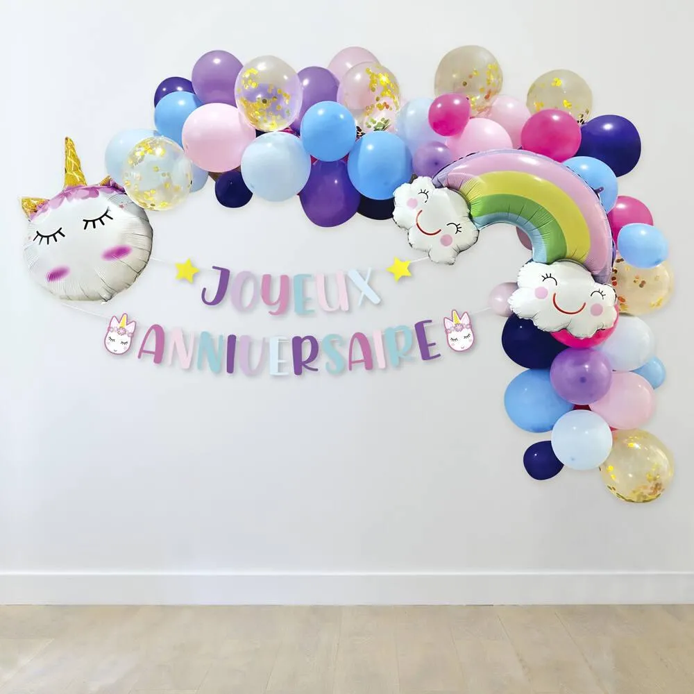 LICORNE GUIRLANDE DE BALLONS ET BANNIERE