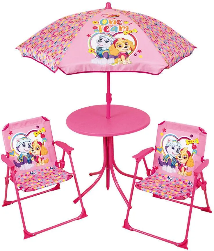 PAT'PATROUILLE FILLE SALON DE JARDIN TABLE, 2 CHAISES, PARASOL
