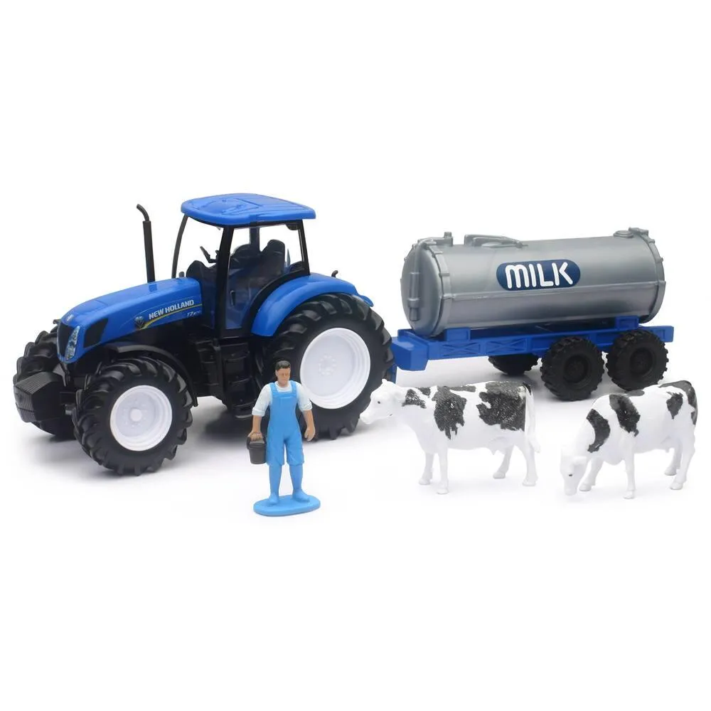 TRACTEUR NEW HOLLAND AVEC CITERNE LAIT ET PERSONNAGE 1/32EME