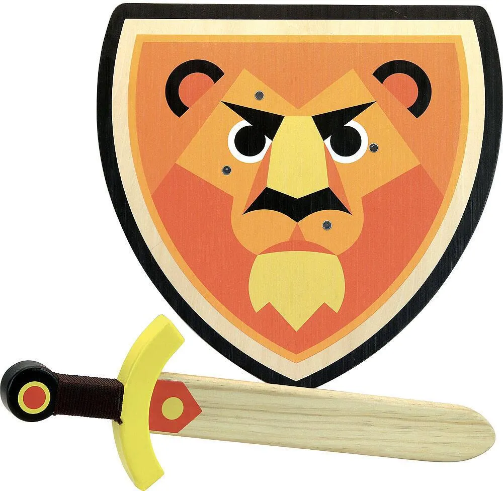 SET BOUCLIER ET ÉPÉE LION EN BOIS