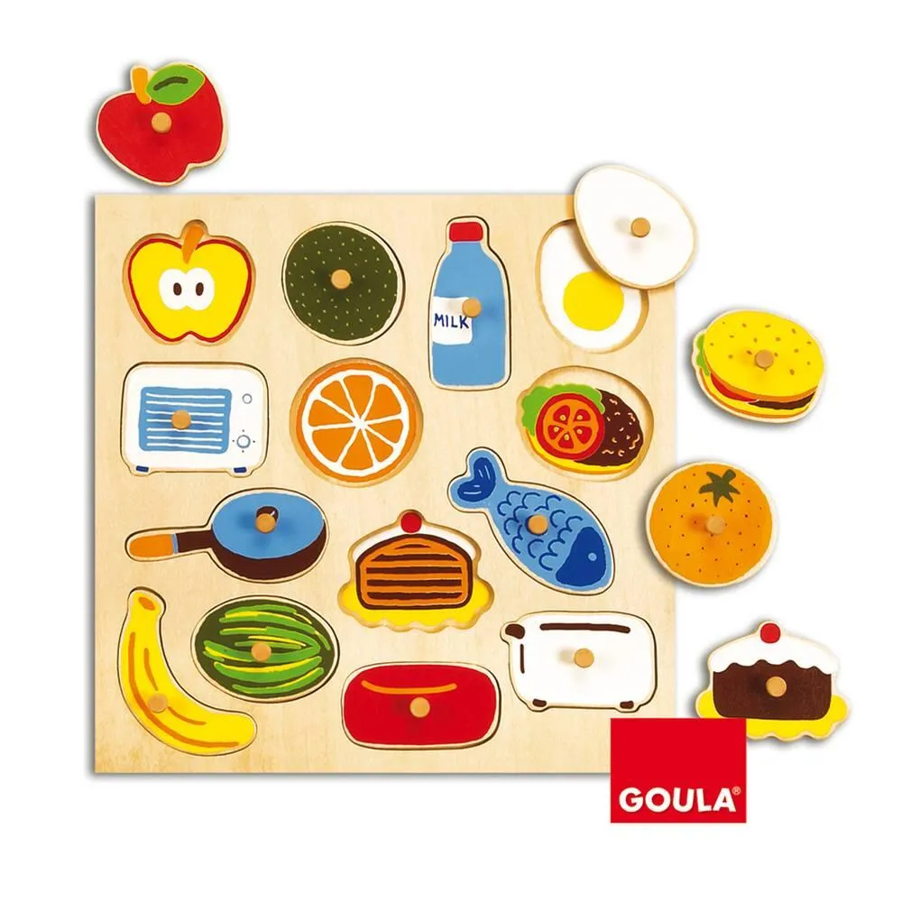 PUZZLE BOIS ENCASTREMENT 14 PIECES ALIMENTS OU OBJETS