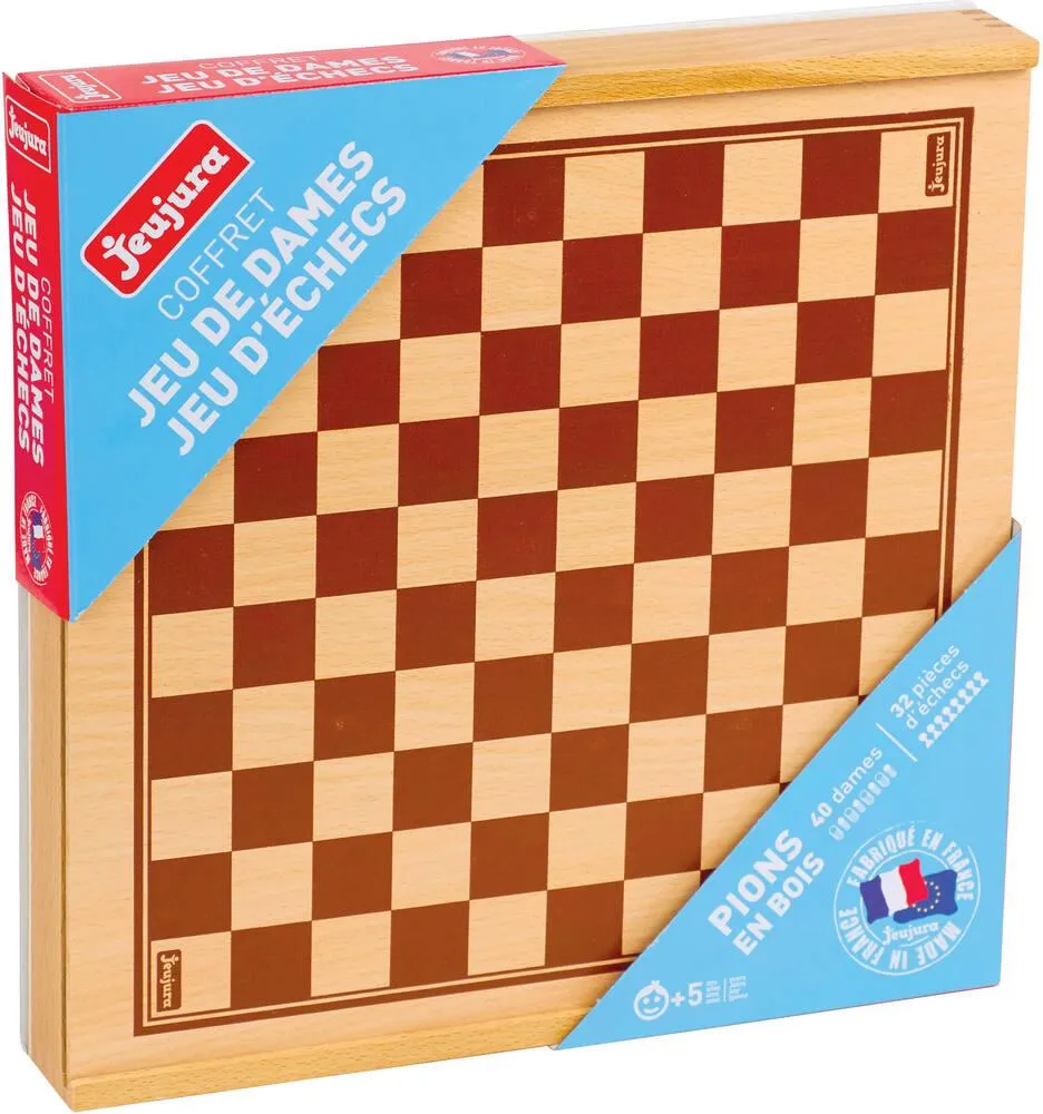 COFFRET BOIS DAMES ET D'ECHECS