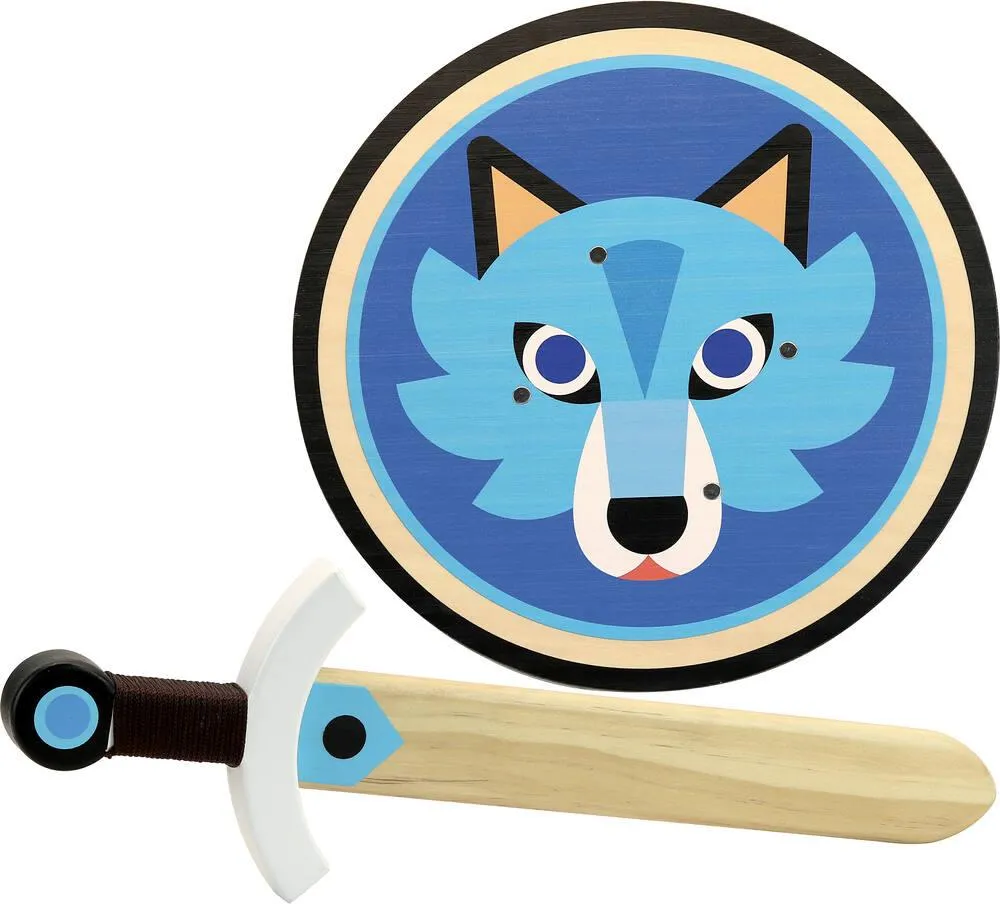 SET BOUCLIER ET ÉPÉE LOUP EN BOIS