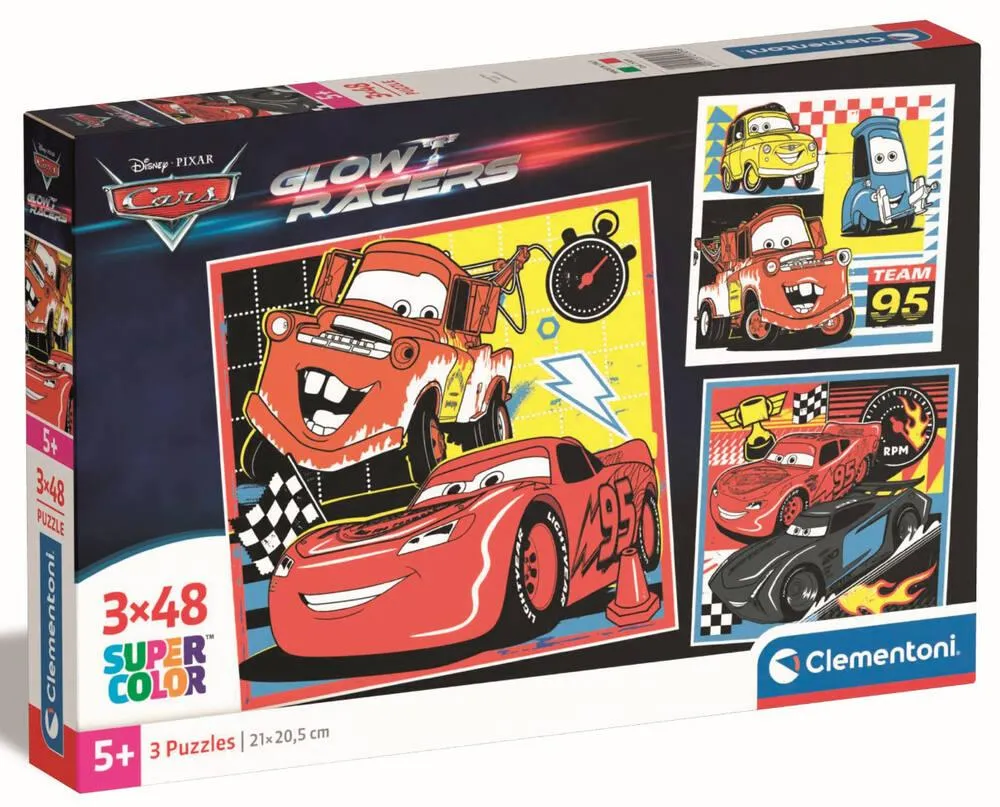 PUZZLE 3X48 PIECES - CARS, GLOW RACERS