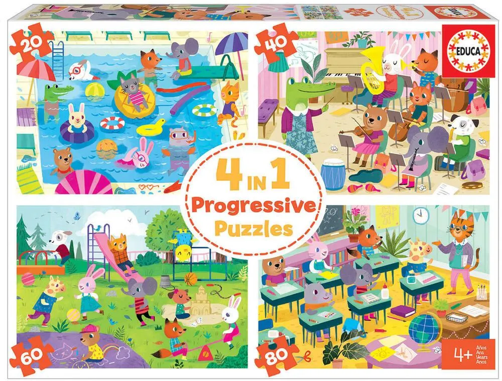 PUZZLES 4 EN 1 PROGRESSIF - À L'ÉCOLE