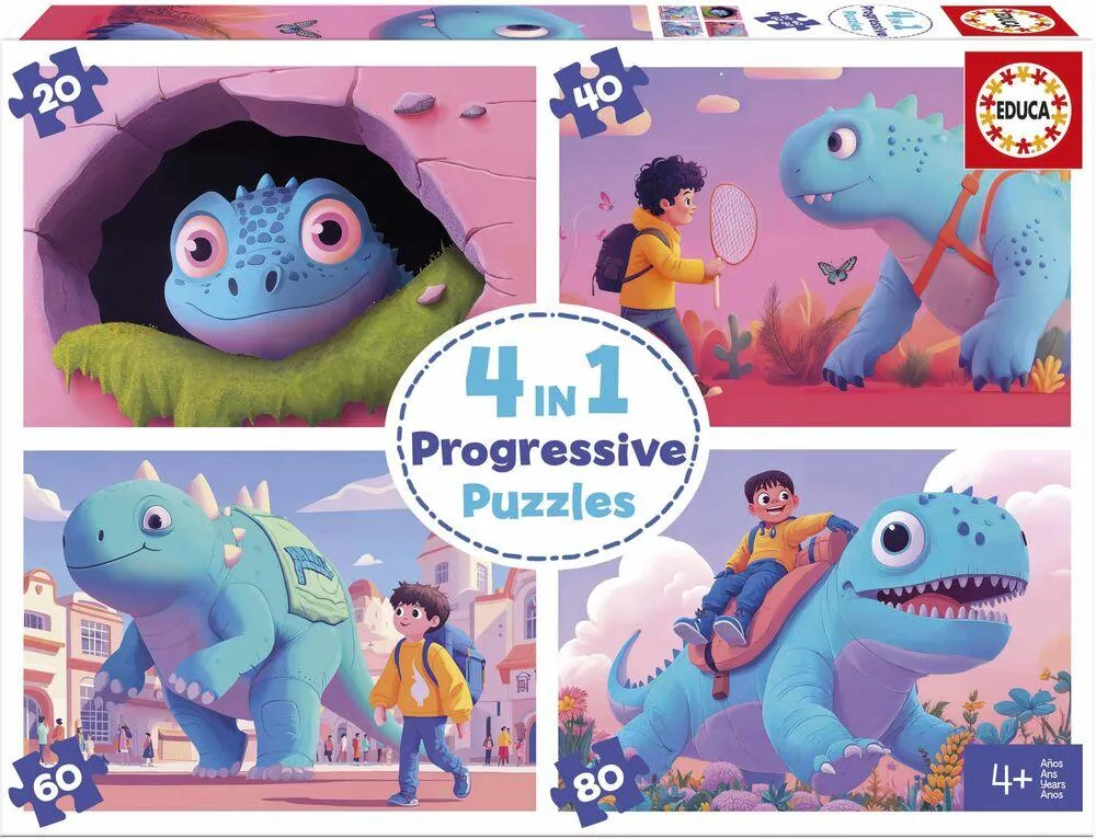 NULTI 4  PUZZLE 20-40-60-80 PIECES  CUTE DINOS