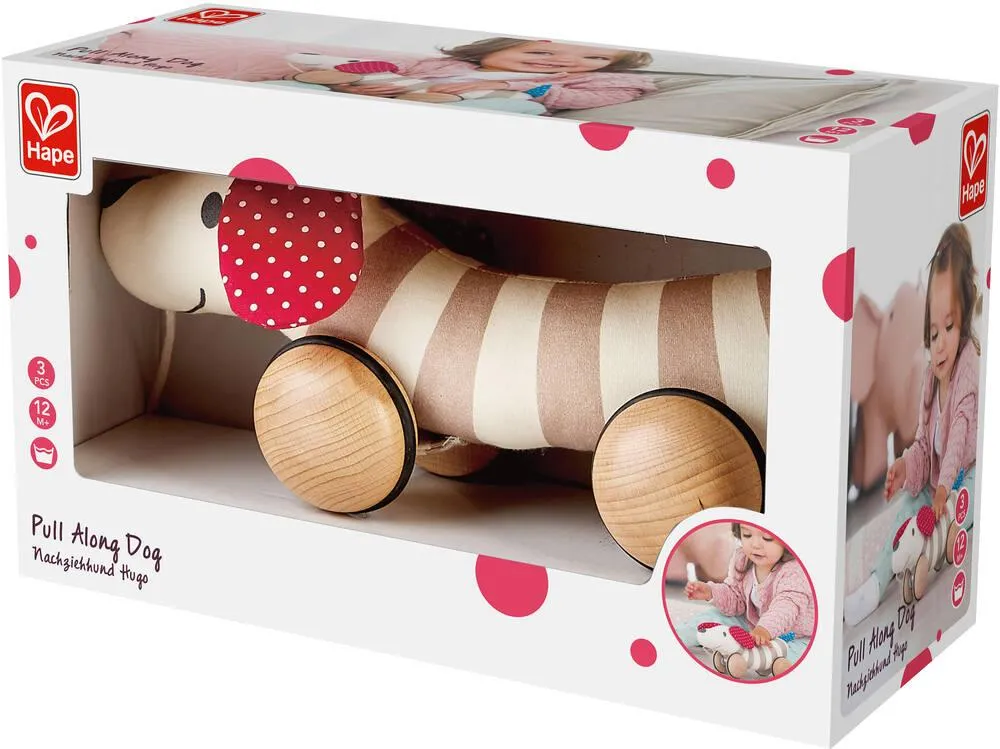 CHIEN A TIRER EN BOIS ET TISSU