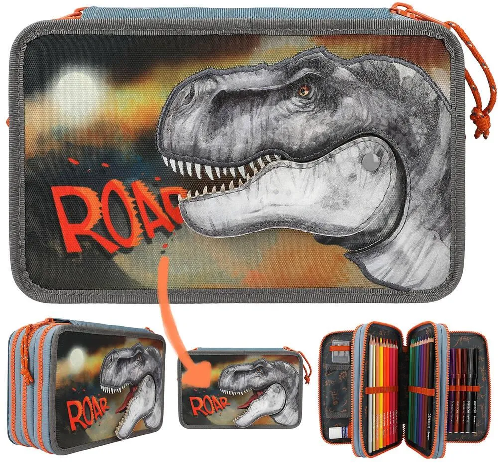DINO WORLD - TROUSSE A CRAYONS 3 COMPARTIMENTS ROAR