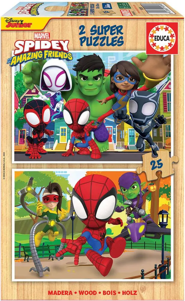 2 PUZZLES DE 25 PIECES - BOIS - SPIDEY ET HIS AMAZING FRIENDS