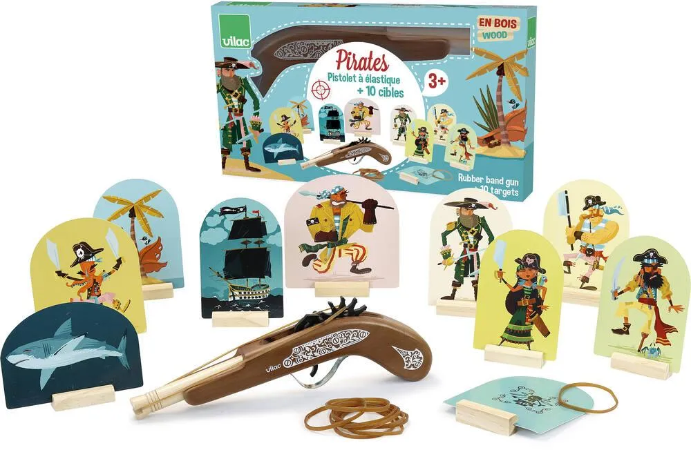 PISTOLET À ÉLASTIQUES PIRATES EN BOIS