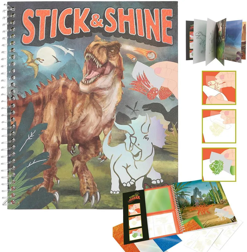 DINO WORLD LIVRE DE COLORIAGE STICK ET SHINE
