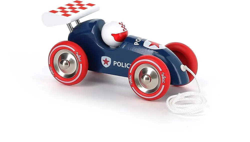 VOITURE DE COURSE À TRAÎNER EN BOIS - POLICE