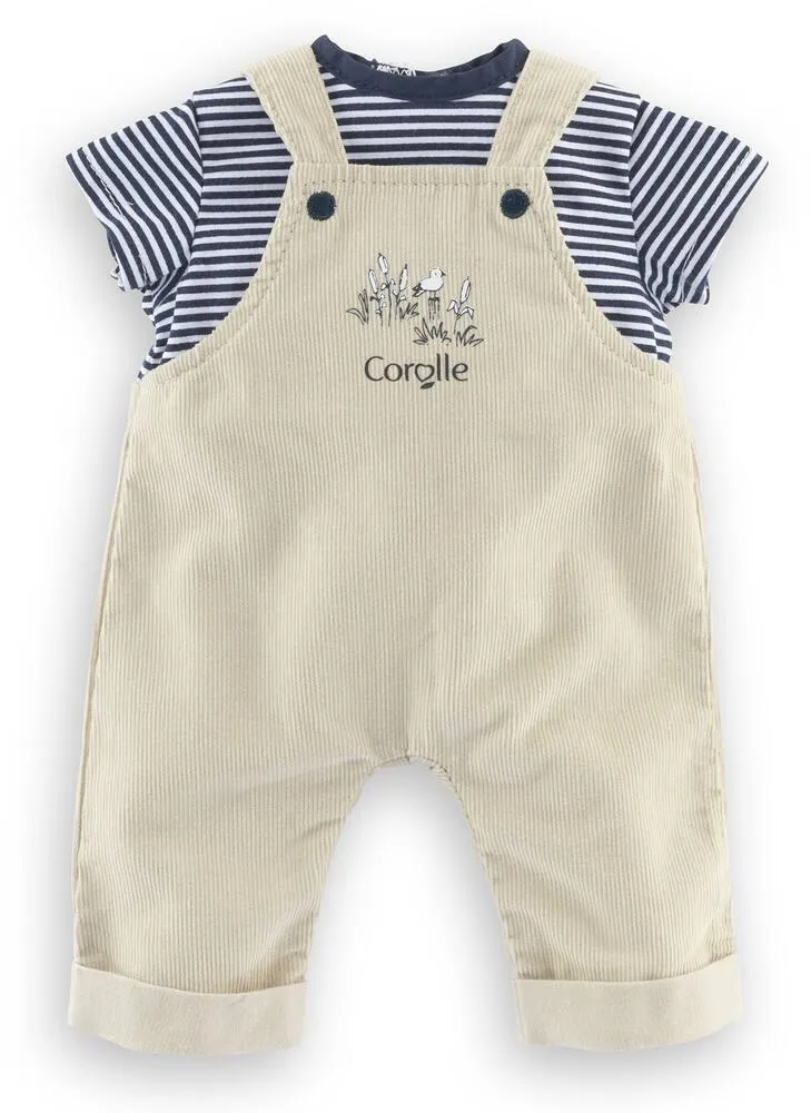 BB30 - T-SHIRT ET SALOPETTE ECRU BORDS DE LOIRE POUR POUPON 30 CM - COROLLE VETEMENTS