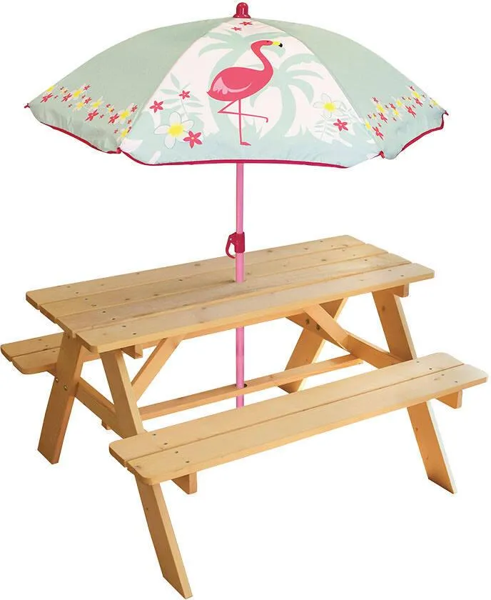 FLAMINGO TABLE PIQUE-NIQUE EN BOIS AVEC PARASOL