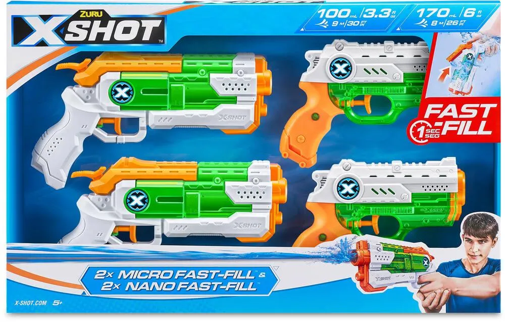 XSHOT WATER FAST-FILL - COMBO DE PISTOLETS A EAU 2 MICRO ET 2 NANO