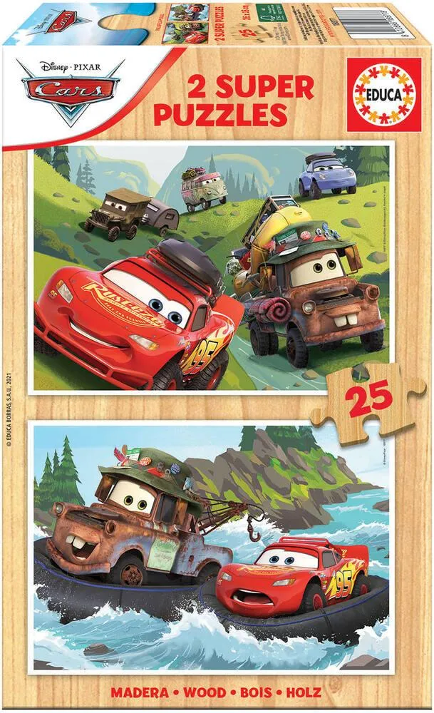 2 PUZZLES DE 25 PIECES - BOIS - CARS