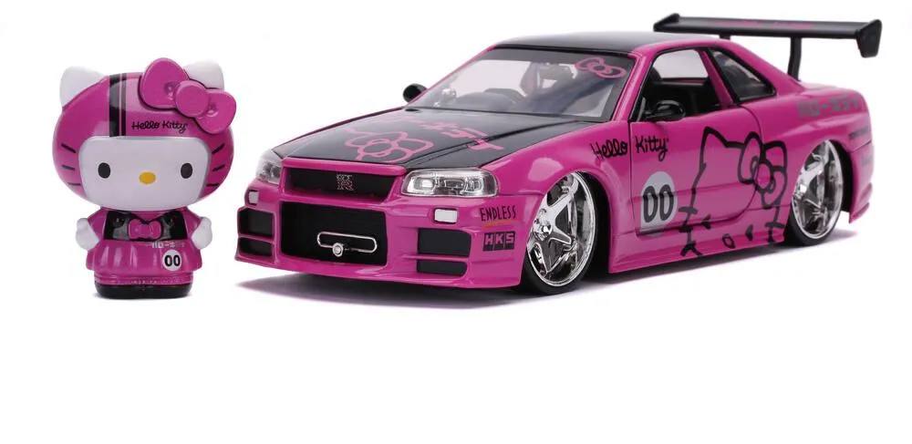 1/24 HELLO KITTY - VOITURE NISSAN SKYLINE GT-R (R34) W - FIGURE PINK HOLLYWOOD RIDES 2022