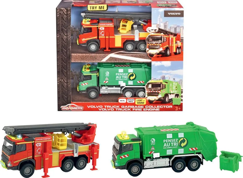 MAJORETTE  CAMION POMPIERS + POUBELLE
