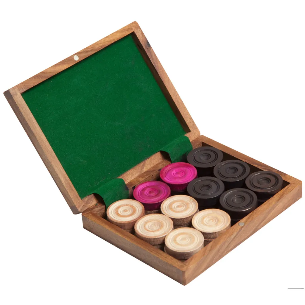 Boite en bois de pions de Carrom "Break To Finish"