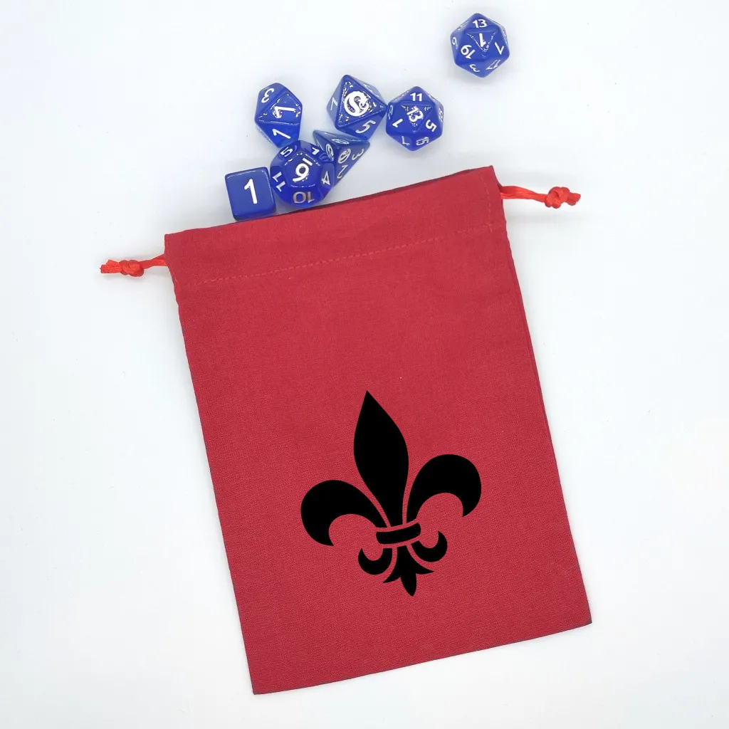 Bourse à dés plate rouge motif Fleur de lys