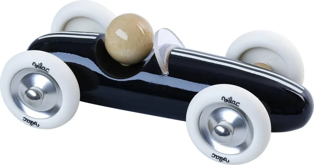 VOITURE DE COURSE VINTAGE GRAND PRIX EN BOIS - NOIRE - MODELE MOYEN