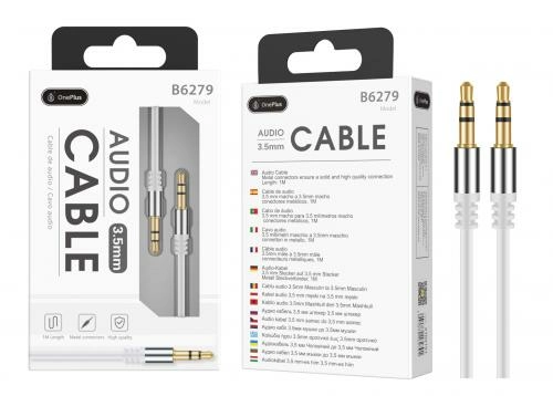 Câble audio 3,5 mm mâle/mâle - 1m - connecteur métallique - blanc