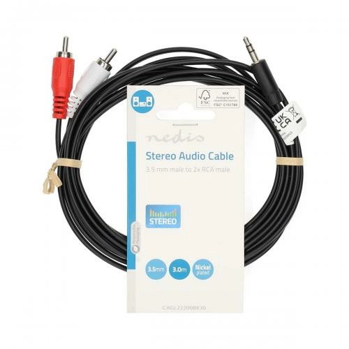 Câble audio stéréo - 3,5mm mâle / 2x rca male / plaqué nickel / 3m