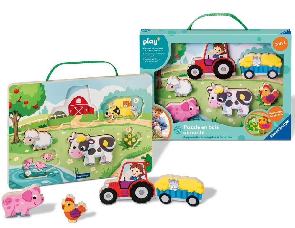 PLAY+ PUZZLE EN BOIS AIMANTE: APPRENDRE A COMPTER A LA FERME