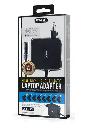 Chargeur universel at719 - 8 embouts pour notebook - 45w - 1,5m - noir