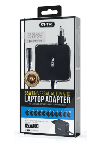 Chargeur universel at720 - 11 embouts pour notebook - 65w - 1,5m - noir