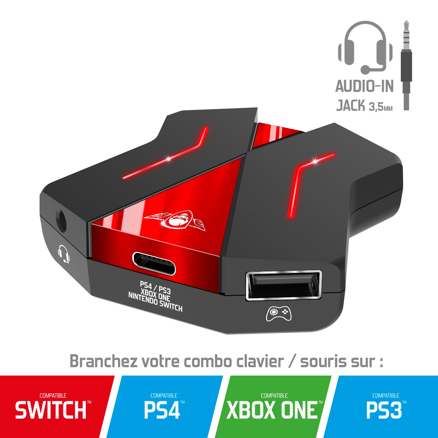 Convertisseur crossgame avec prise jack clavier et souris pour consoles : nintendo switch-ps4-ps3-xbox one
