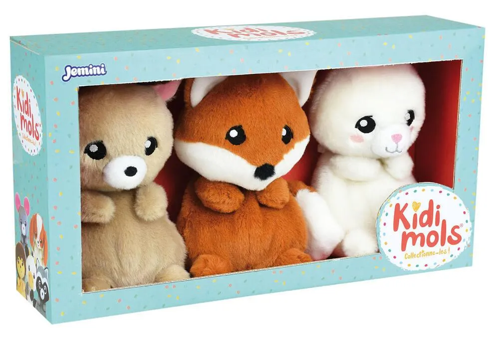 KIDIMOLS COFFRET DE 3 PELUCHES ANIMAUX DE LA FORET  : 14 CM