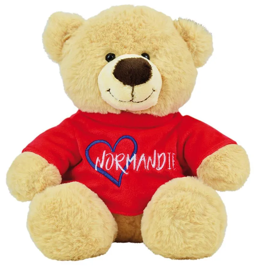 MESSAGE NORMANDIE PELUCHE OURS AVEC TEE SHIRT ROUGE 25CM